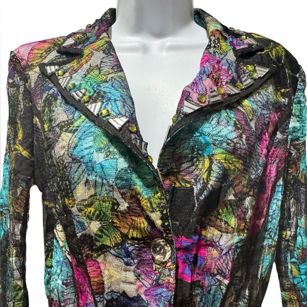 Alberto Makali Multicolor Butterfly Mesh Jacket Top Size L Vintage Designer - Picture 3 of 13